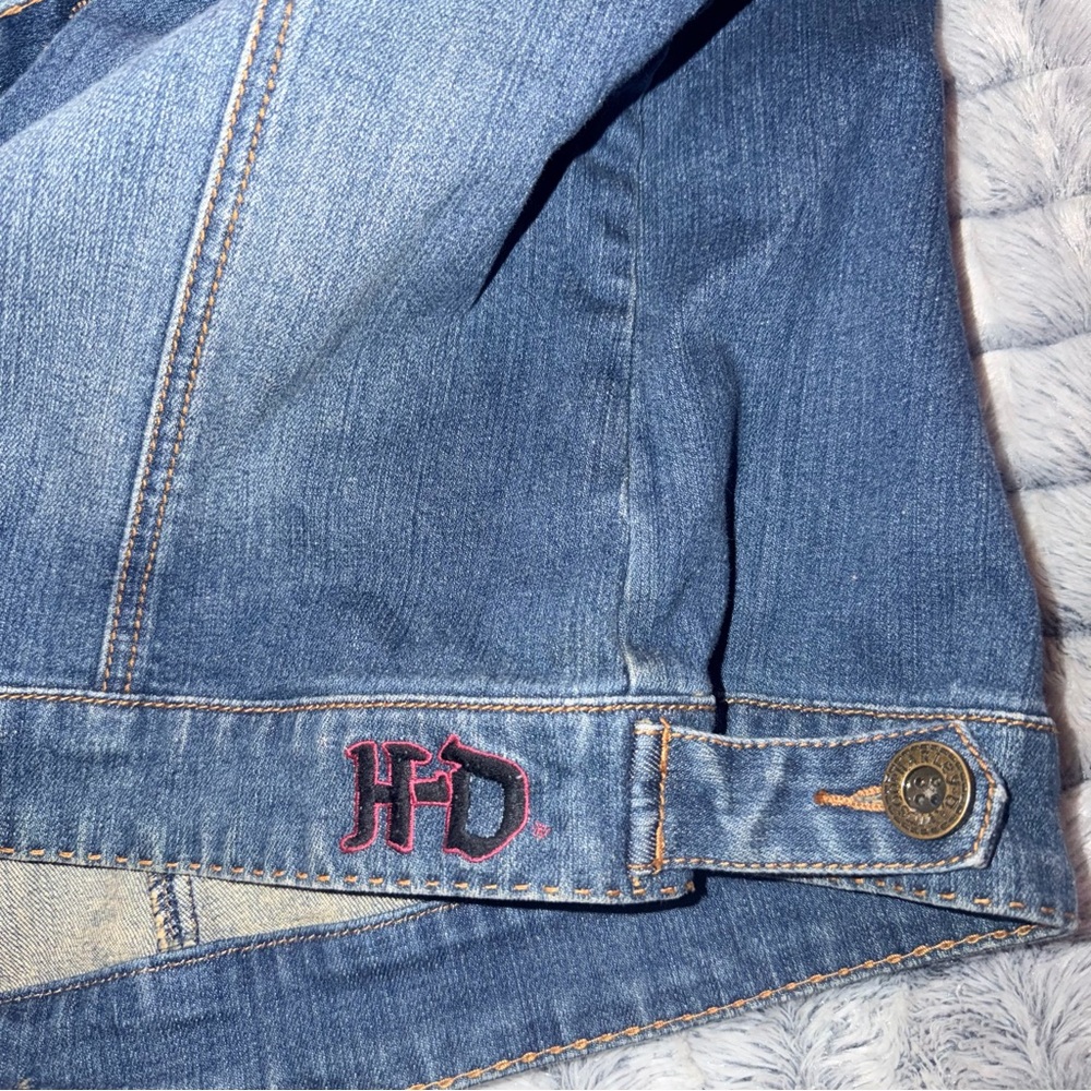 Harley-Davidson Vintage Denim Embroidered Jacket Womens Size L Eagle Studded - Picture 14 of 14
